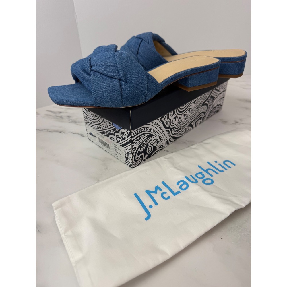 J.McLaughlin Hannah Denim Braided Block Heel Sandals New Sz 7.5 - Picture 7 of 8